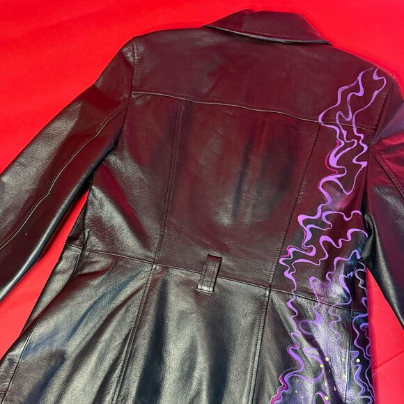 Upcycled Abstract Neon Leather Jacket – Hand-Painted Festival & Street Style - Picture 9 of 12